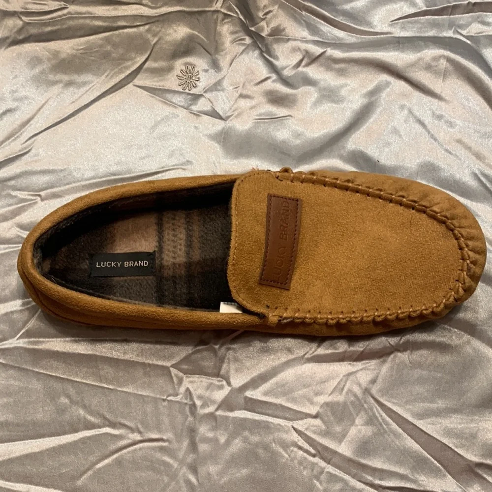 🌹 LUCKY BRAND • Brown Faux Suede WARM COZY MENS SLIP ON LOUNGE HOUSE SHOES •